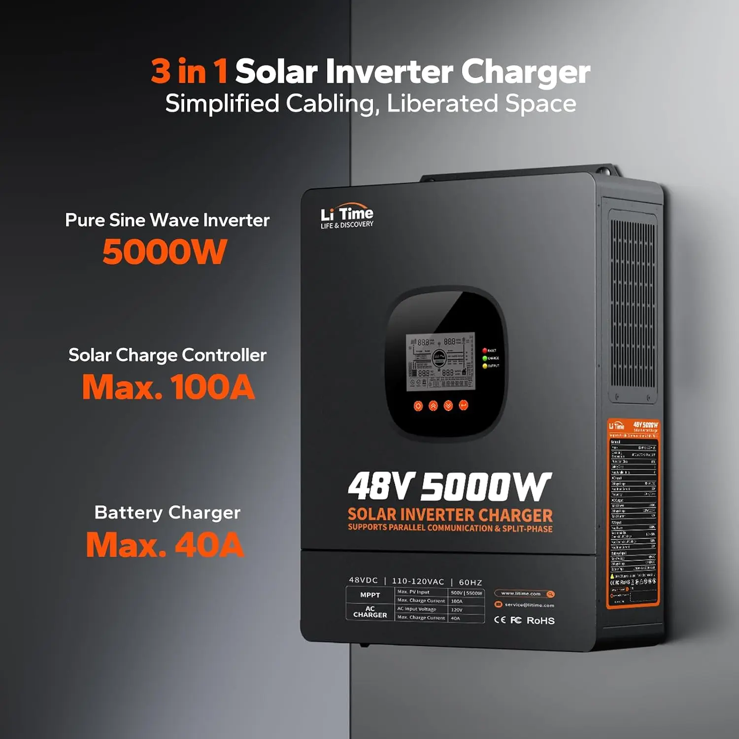 LiTime 5000W Pure Sine Wave In - đánh giá và giá Parallel Solar Inverter 48V 5000W Mppt